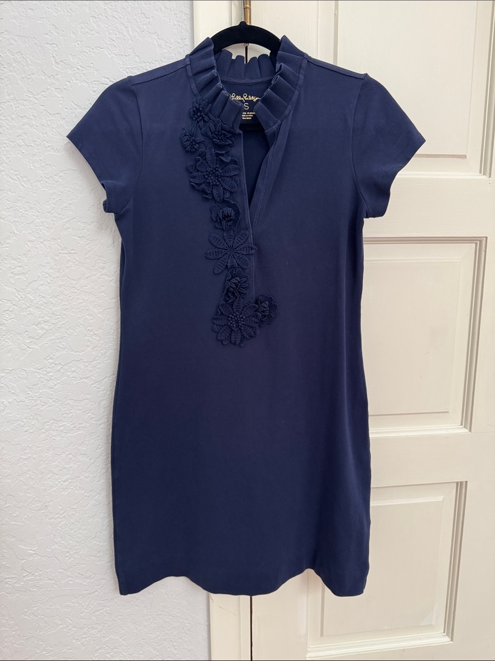 Lilly Pulitzer Navy Floral Applique Polo Shift Dress